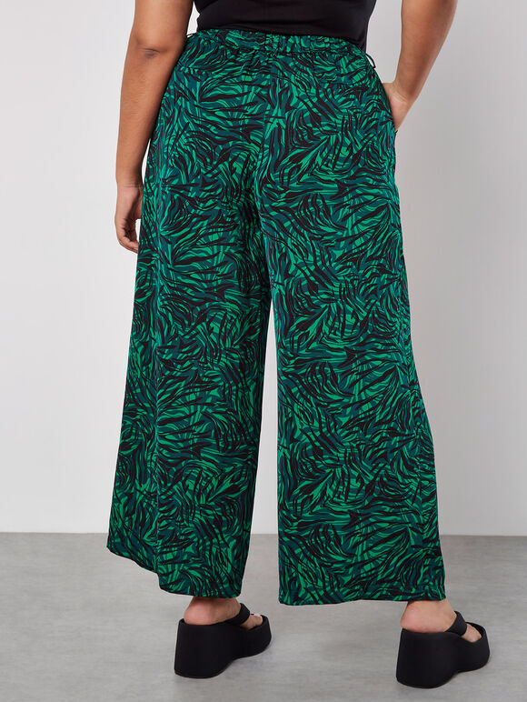 Curve Swirl Print Wide Leg Trousers, Green, large