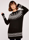 Fairisle-Pulloverkleid mit Rundhalsausschnitt, Schwarz, Größe L