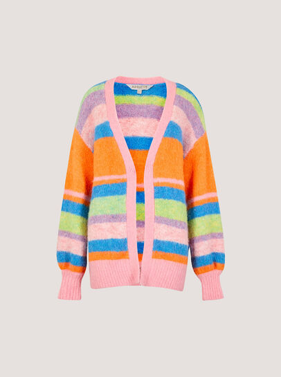 Colourful Stripe Fluffy Knit Cardigan
