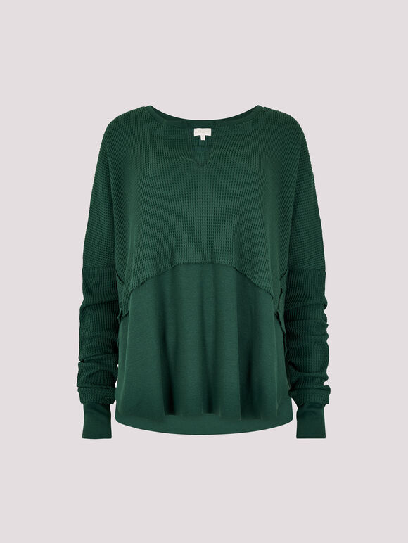 Waffle Jersey Layered Top, Green, large