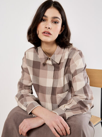 Check Print Cropped Shirt