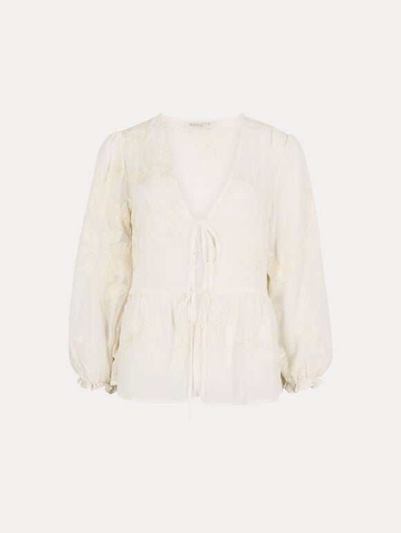 Embroidered Floral Chiffon Top, Cream, large