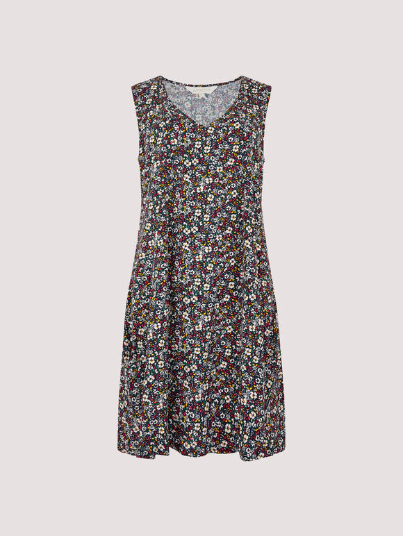 Vintage Kleid mit Ditsy-Taschen, Marineblau, groß