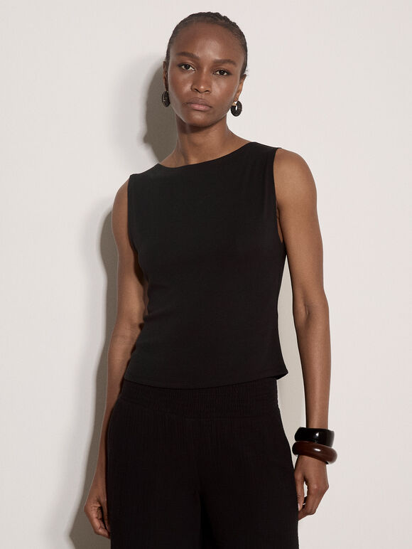 Fine Rib Tank Top, Black, large