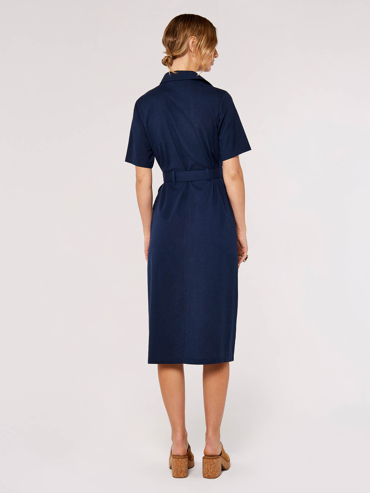 Cotton Linen Blend Midi Shirt Dress Apricot Clothing