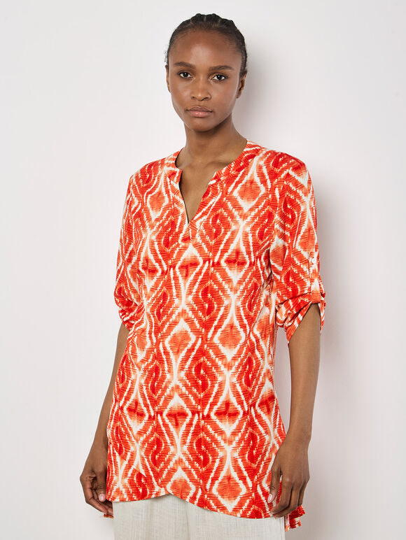 Tie Dye Swirl Tunic Top, Orange, large