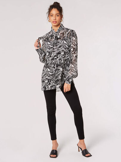 Painterly Marble Neck Tie Blouse