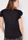 Soft Slub Ruffle Sleeve T-Shirt, Black, large