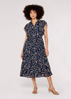 Ruffle Sleeve Midi Dress, Navy, large