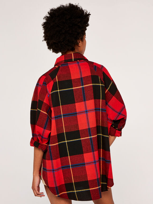 Oversized Plaid Shirt, Red, large