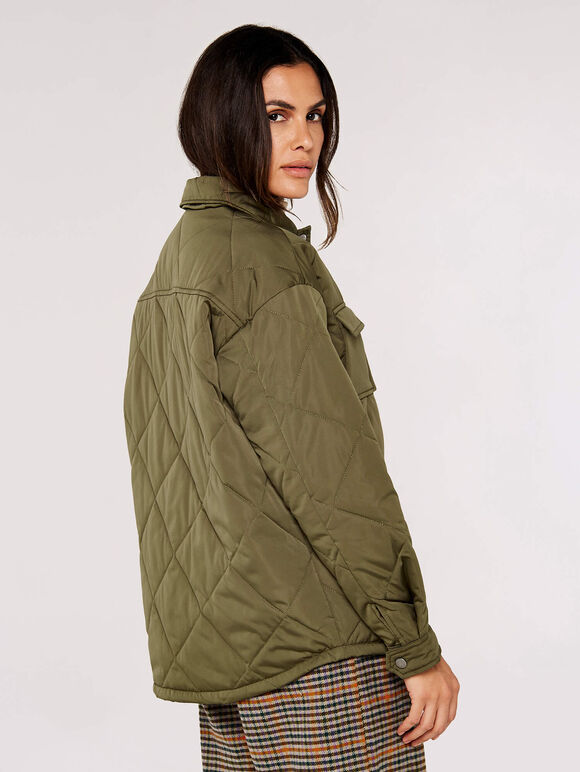 Collared Quilted Jacket, Khaki, large