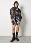 Feather Print Jersey Cocoon Mini Dress, Grey, large