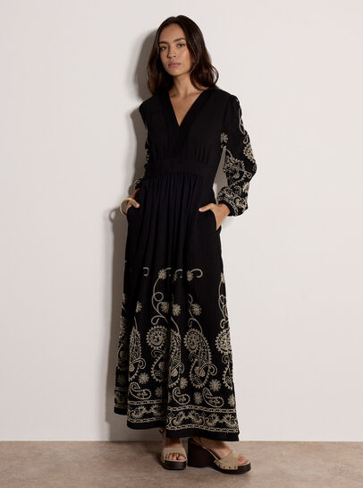 Paisley Embroidered Maxi Dress