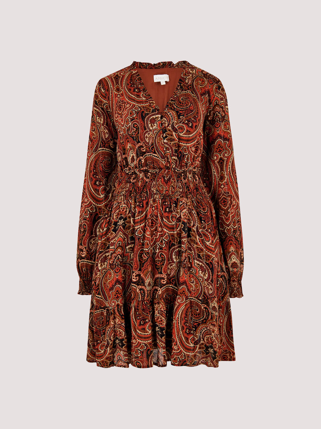 Paisley Apricot Long Sleeve Dress Paisley Long Sleeve Ruffle Midi