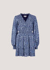 Batik Print Tiered Mini Dress, Navy, large