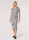 Robe midi moulante en tricot côtelé, Gris, grand