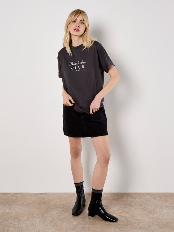 Peace And Love Club T-Shirt, Dark Grey - Charcoal, large