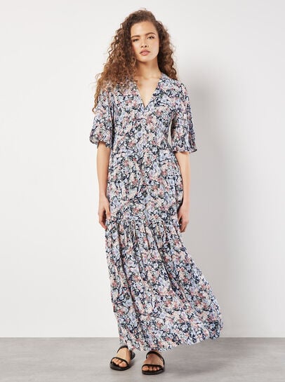 Watercolour Floral Shimmer Maxi Dress