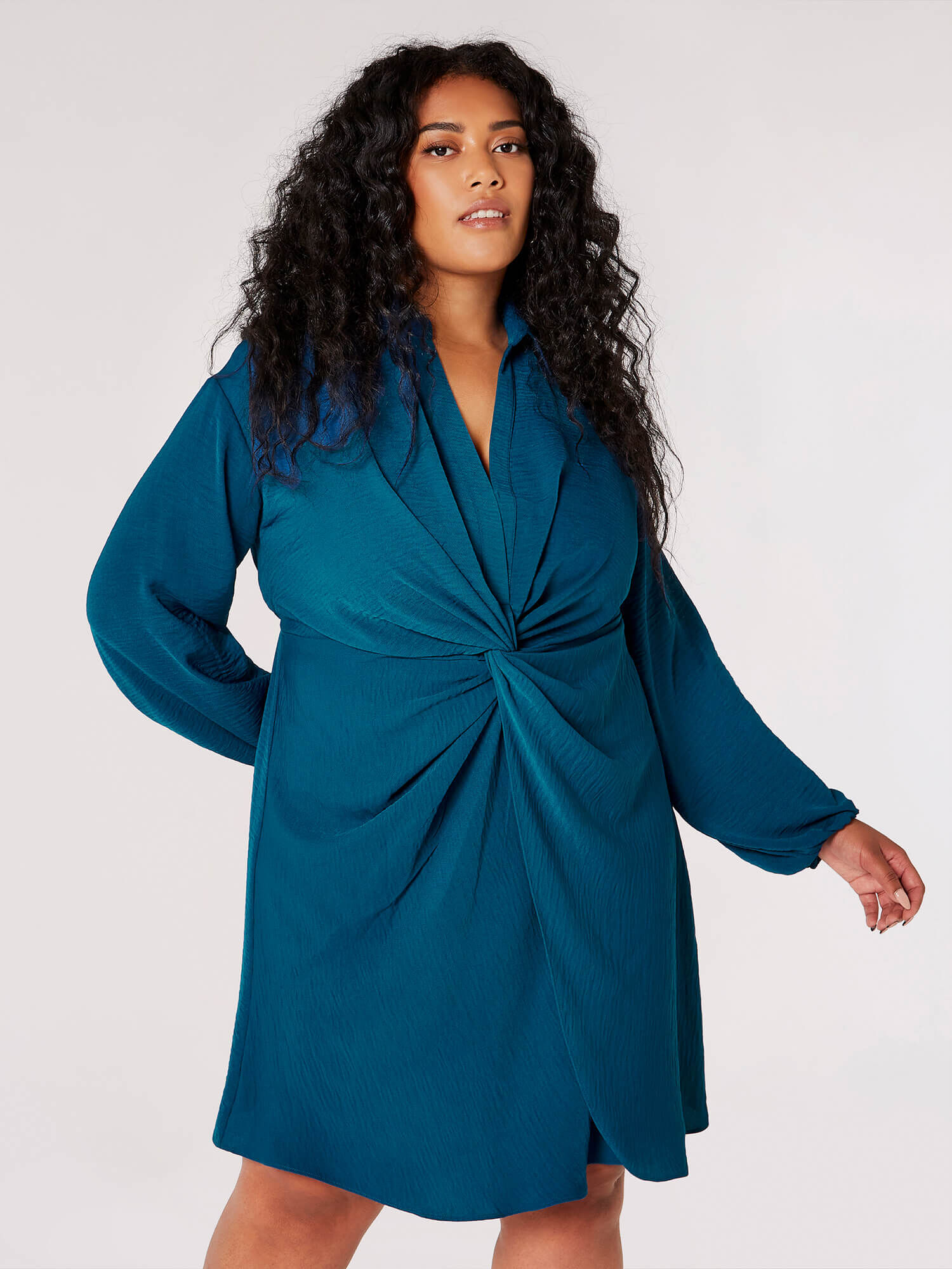 Curve Twist Front Mini Dress Apricot Clothing