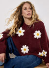 Embroidered Daisy Jumper, Burgundy, large