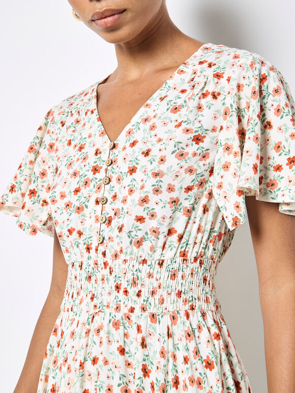 Ditsy Floral Midi Dress, Cream, large