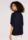 Roll Neck Ribbed Cape, Navy, large