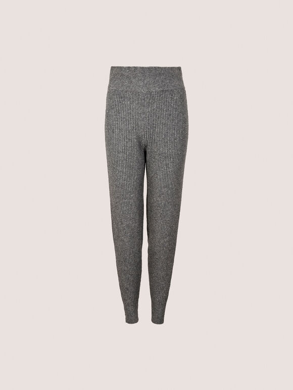 Soft Ribbed Knit Slim-Leg Joggers, Grey, large