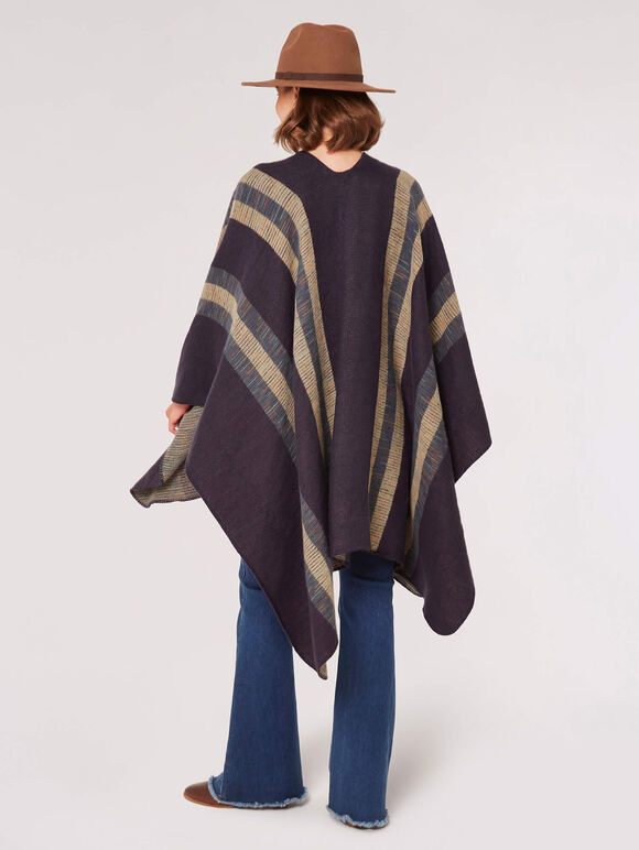 Bold Stripe Blanket Cape, Blue, large