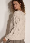Pointelle Knit Floral Embroidered Jumper, Stone, large