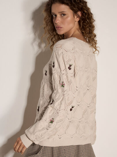 Pointelle Knit Floral Embroidered Jumper