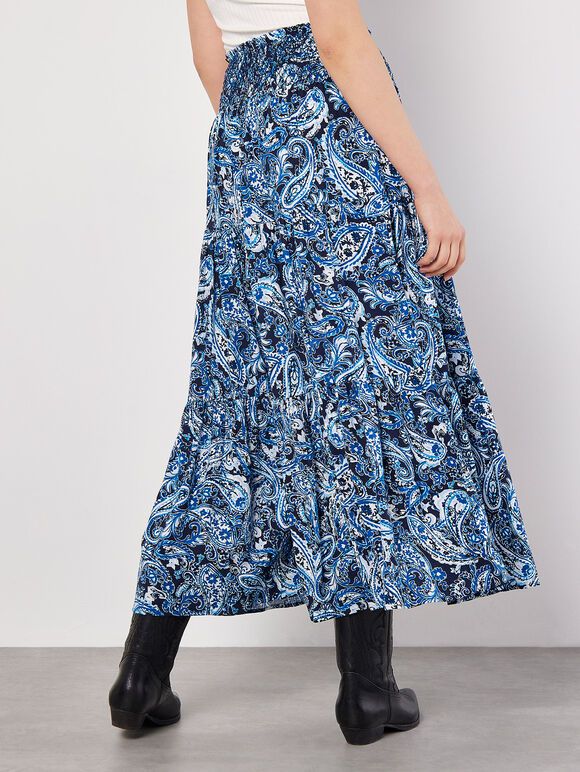 Paisley Tiered Maxi Skirt, Navy, large