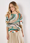 Swirl Print Shimmer Knit Top, Green, large
