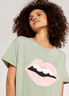 T-shirt graphique lèvres et dents, vert, grand