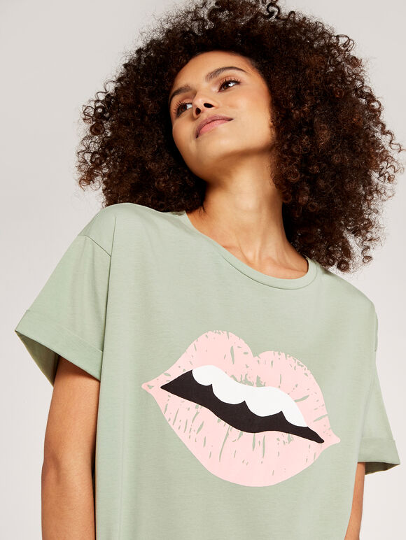 Lips And Teeth Grafik-T-Shirt, Grün, groß