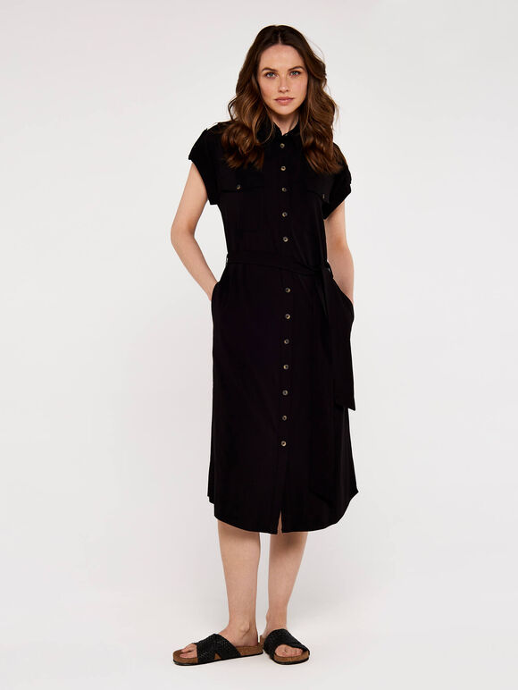 Casa Midi Shirt Dress, Black, large