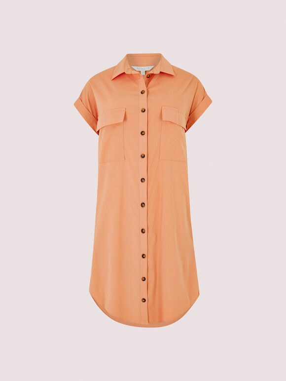 Sleeveless Shirt Mini Dress, Coral, large