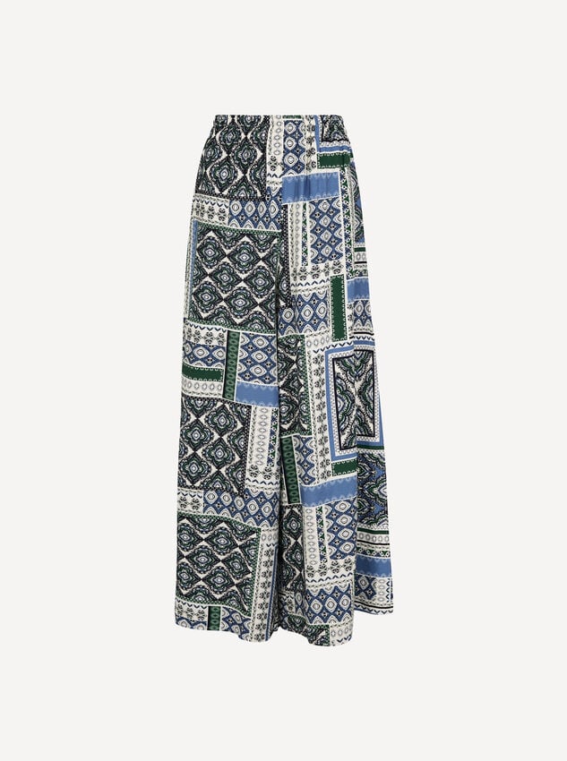 Folk Patchwork Wide Leg Trousers, Blue, large