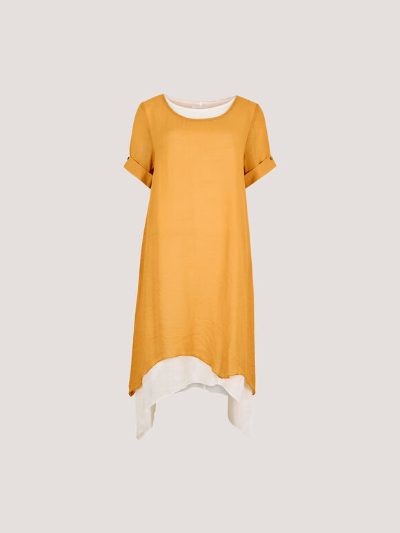 Slub Shimmer Tunic Mini Dress, Mustard, large