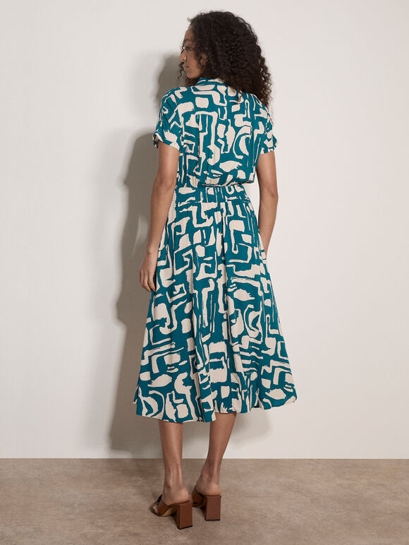 Geo Grecian Shirt Midi Dress, Teal, large