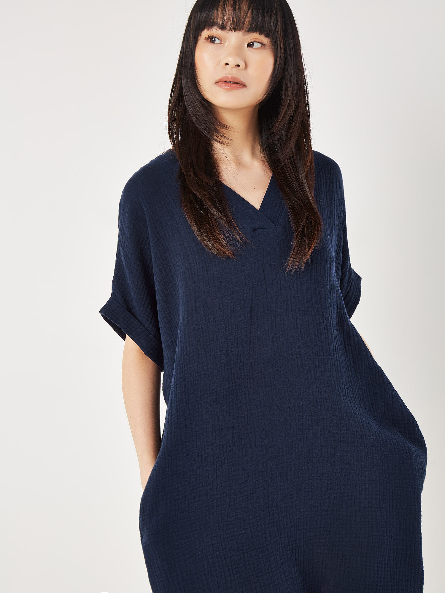 Textured Cotton Oversized T Shirt Dress Apricot Clothing