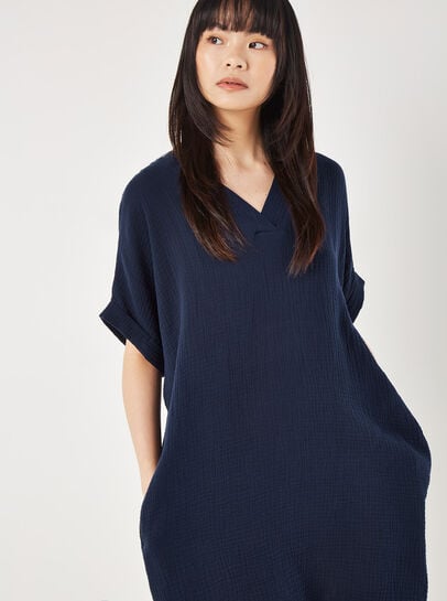 Textured Cotton Oversized T-Shirt Dress