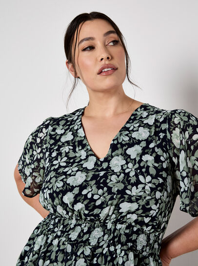 Watercolour Rose Tiered Mini Dress