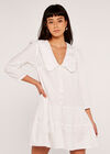 Poplin Lace Collar Shirt Dress, White, large
