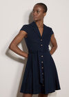 Linen Blend Shirt Mini Dress, Navy, large