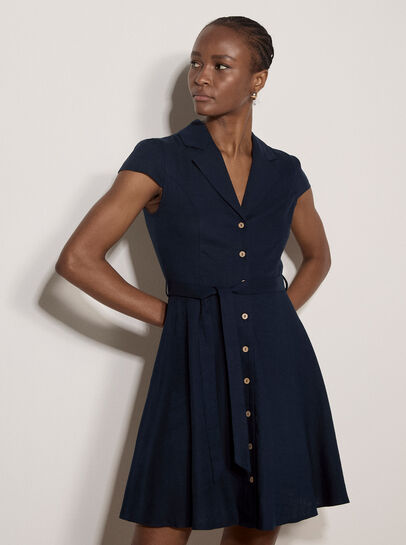 Linen Blend Shirt Mini Dress