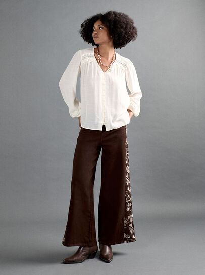 Floral Embroidered Wide-Leg Jeans