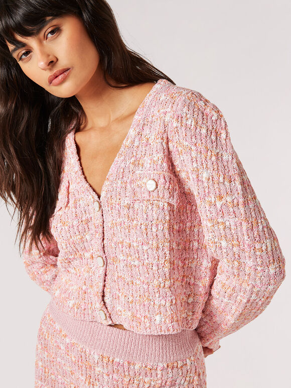 Multi-Coloured Marl Knit Cardigan, Pink, large