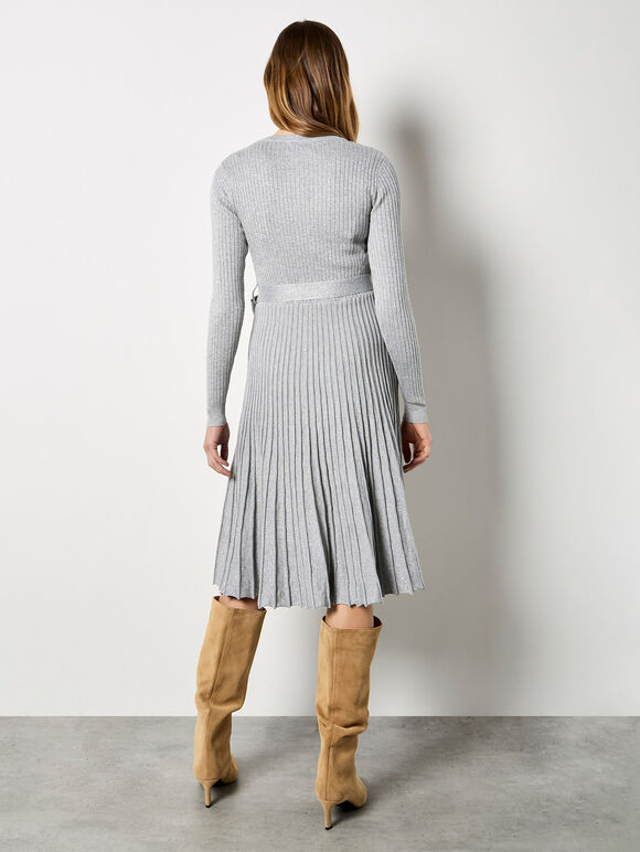 Rib Knit Pleated Midi Dress, Light Grey / Silver, large