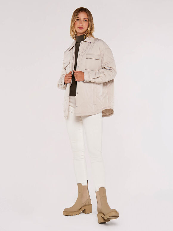 Collared Quilted Jacket, Stone, large