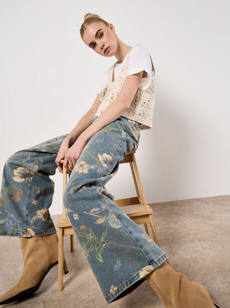 Floral Print Wide-Leg Jeans
